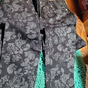 Floral Patterned Black Jeans